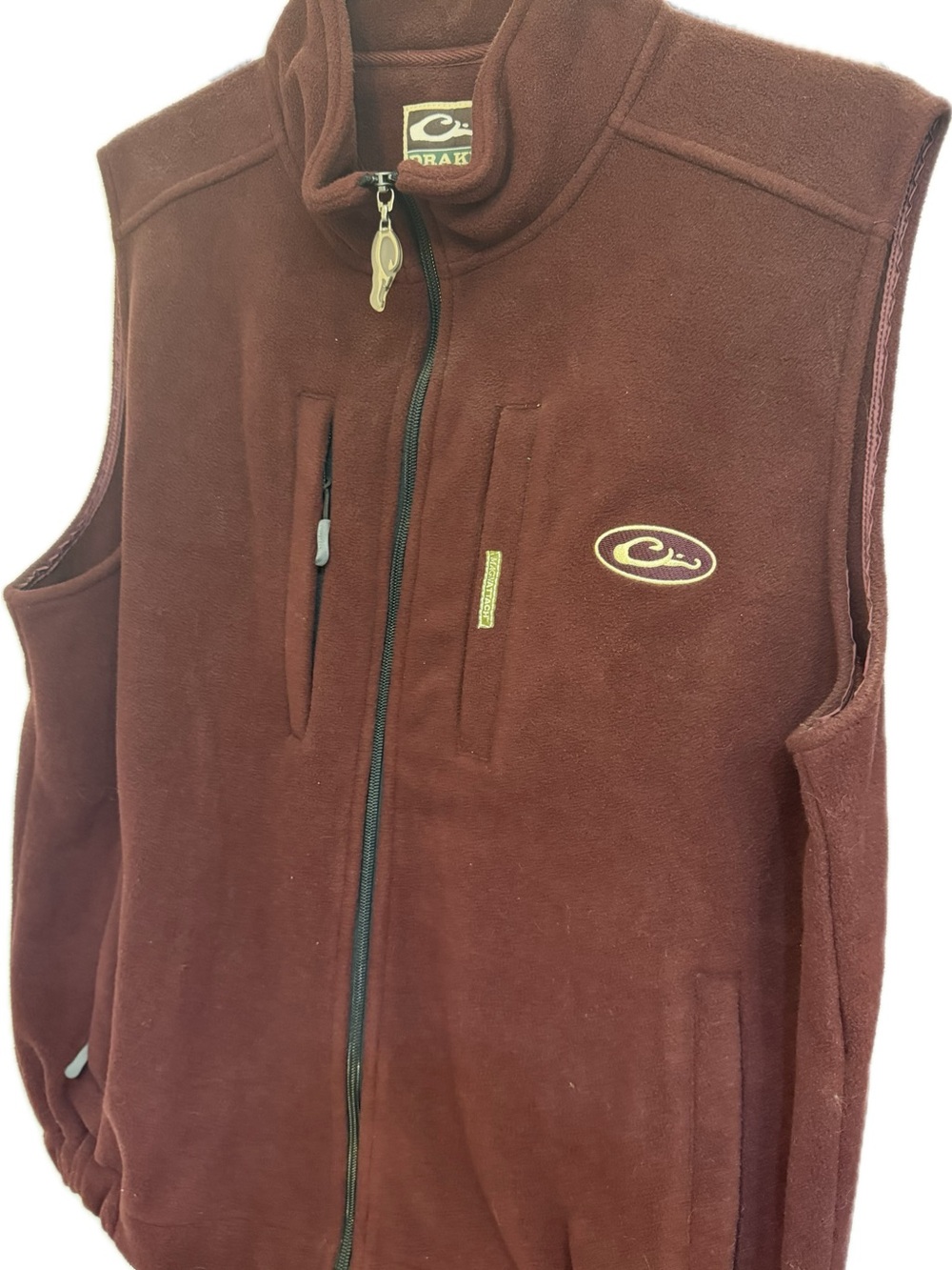 Drake Men's Maroon Fleece Vest with Zip Front